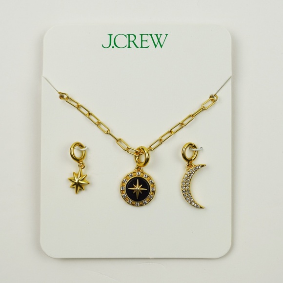 New JCREW Onyx Medallion Mixed Charm Necklace in Shiny Matte Gold $49 CF026 - Picture 2 of 2